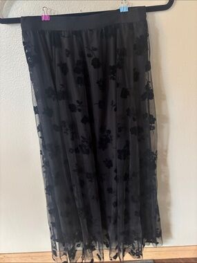 NEW Black Floral Mesh Maxi Skirt